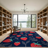 Fruit Pattern Navy Strawberry Fruit Pattern Area Rug