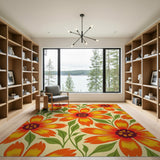 Vibrant Orange Sunflower Floral Area Rug