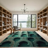 Ornate Teal Moroccan Arch Area Rug