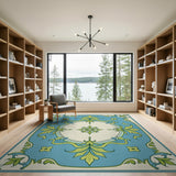 Elegant Blue Teal Floral Medallion Area Rug
