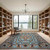 Blue and Teal Ornate Blue Persian Medallion Area Rug
