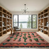 Southwestern Cactus Succulent Garden Rug
