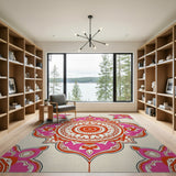 Pink Vibrant Pink Mandala Persian Area Rug