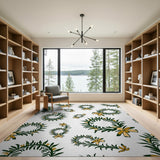 Green Laurel Wreath Floral Pattern Area Rug
