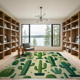 Green Cactus Desert Pattern Area Rug