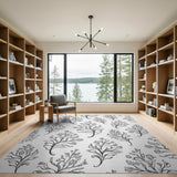 Elegant Black White Fern Sketch Area Rug