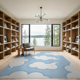 Playful Cartoon Clouds Blue Area Rug