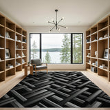 Sleek Geometric Interlock Black White Area Rug