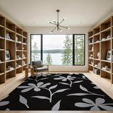 Grey Daisy Silhouette Floral Area Rug