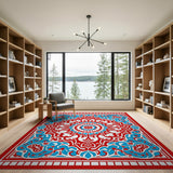 Ornate Red and Blue Persian Medallion Rug