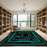 Blue and Teal Neon Circuit Blue Teal Geometric Area Rug