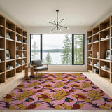 Vibrant Pink Leaf Multi-Color Area Rug