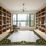 Green Ornate Emerald Green Gold Border Area Rug