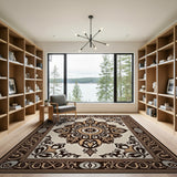 Beige and Neutral Beige Traditional Persian Medallion Area Rug
