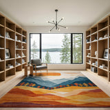 Abstract Sunset Over Layered Mountains Area Rug