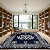 Navy Blue Traditional Persian Mandala Rug
