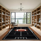 Black and White Football Field Area Rug with Centered Ball