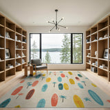 ODIKA Retro Surfboard and Palm Tree Washable Area Rug - Low Pile Non-Slip Coastal Decor