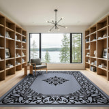 Elegant Grey Ornate Medallion Rug