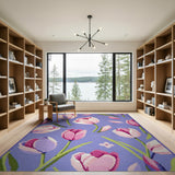 Pink Tulips on Lavender Floral Area Rug