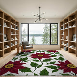 Red Red Poinsettia Floral Pattern Area Rug