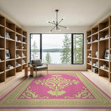 Pink Pink Gold Ornate Baroque Area Rug