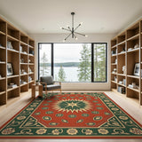 Red Persian Starburst Rug with Floral Borders
