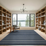 Navy Grey Striped Geometric Area Rug