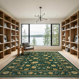 Green Emerald Green Gold Floral Persian Area Rug
