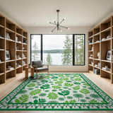 Vibrant Green Leaf Floral Area Rug