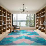 Teal Pink Mermaid Scales Area Rug