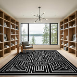 Intricate Black White Geometric Maze Black and White Rug