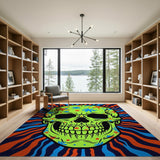 Psychedelic Green Skull Area Rug