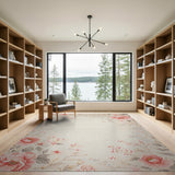 Pink Peony Floral Border Area Rug