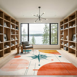Teal Compass Geometric Area Rug