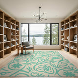 Teal Floral Vine Cream Area Rug