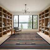 Bold Black and Terracotta Geometric Striped Rug