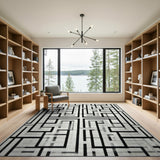 Maze Labyrinth Black White Area Rug