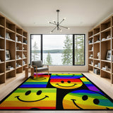 Multi-color and Patterns Rainbow Smiley Faces Area Rug
