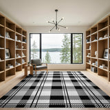 Bold Black White Plaid Geometric Rug