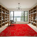 Bold Red Area Rug with Golden Rope Swirls