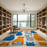 Multi-color and Patterns Whimsical Cartoon Cats Area Rug