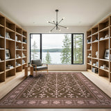 ODIKA Vintage Damask Brown Washable Area Rug Low Pile Non-Slip