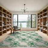 Vintage Green Daisy Floral Area Rug