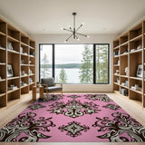 Floral Vintage Pink Pink Damask Floral Area Rug