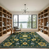 Teal Golden Floral Vintage Area Rug
