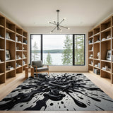 Explosive Black Ink Splash Abstract Area Rug