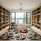 Pink Cherry Blossom Red Apple Floral Area Rug