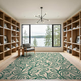 Elegant Green Vine Leaf Floral Area Rug