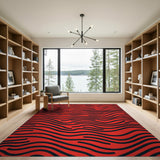 Bold Red Black Wavy Lines Area Rug